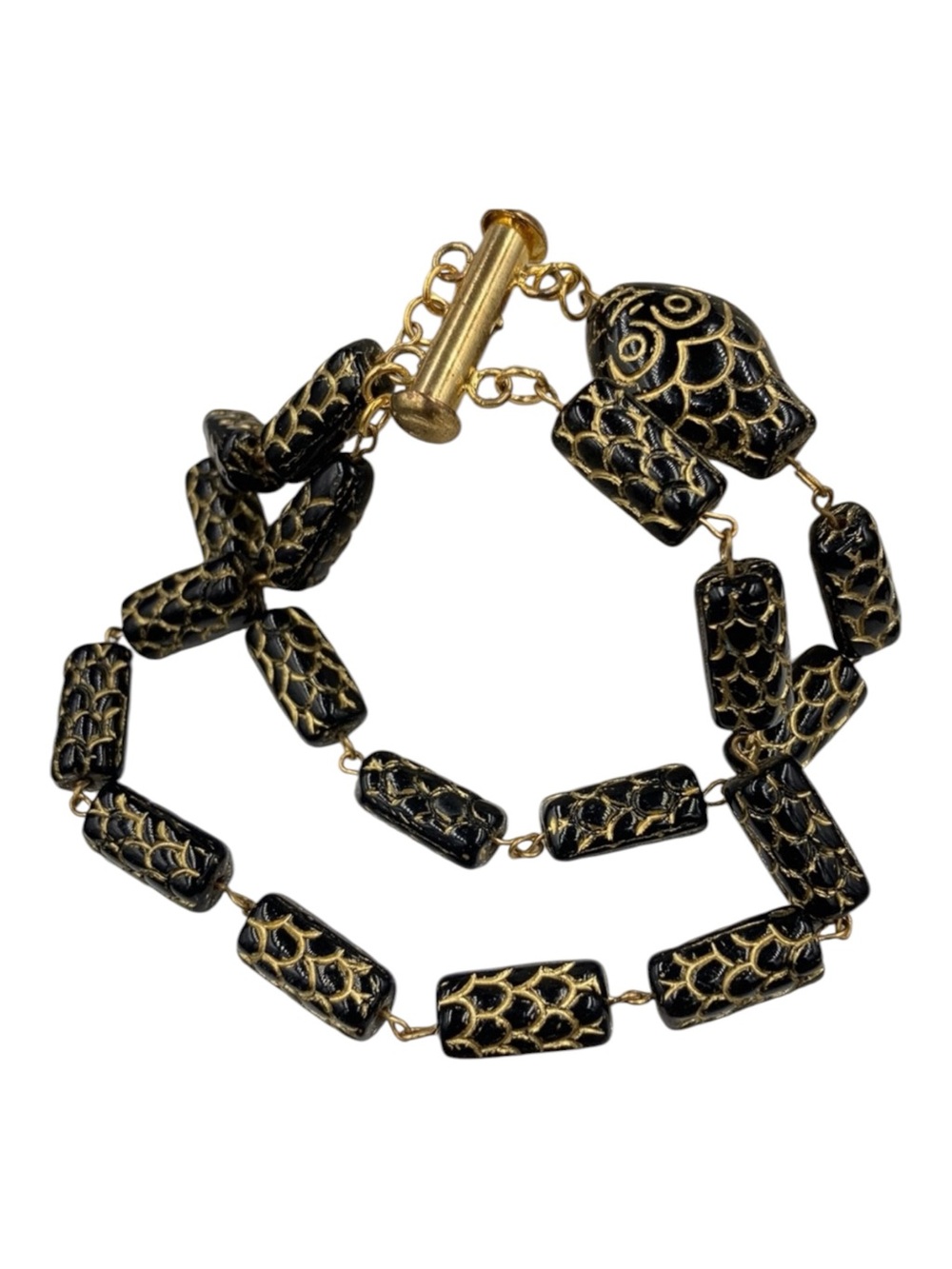 Vintage Snake Czech Glass Bead Bracelet